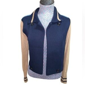 CAbi Navy and Tan Cardigan Sweater